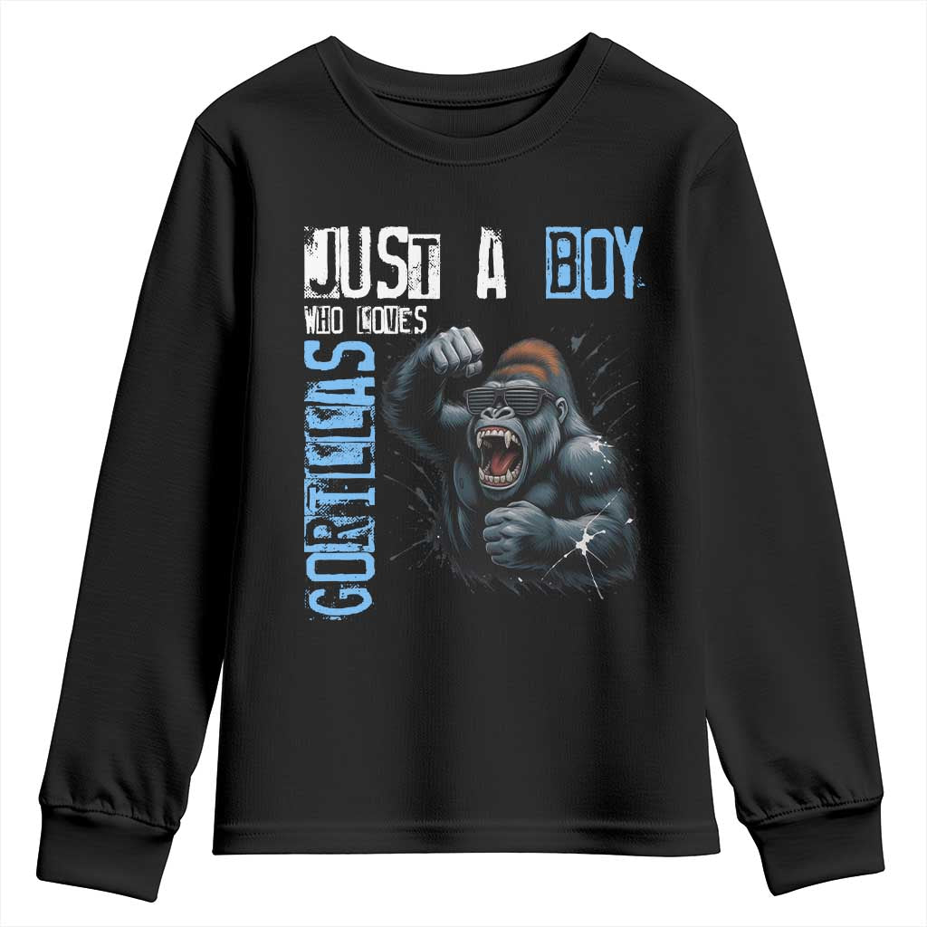 Just A Boy Who Loves Gorillas Youth Sweatshirt Gorilla Lover Gift - Wonder Print Shop
