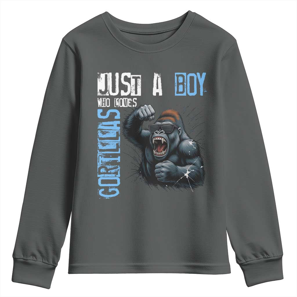 Just A Boy Who Loves Gorillas Youth Sweatshirt Gorilla Lover Gift - Wonder Print Shop
