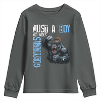 Just A Boy Who Loves Gorillas Youth Sweatshirt Gorilla Lover Gift - Wonder Print Shop