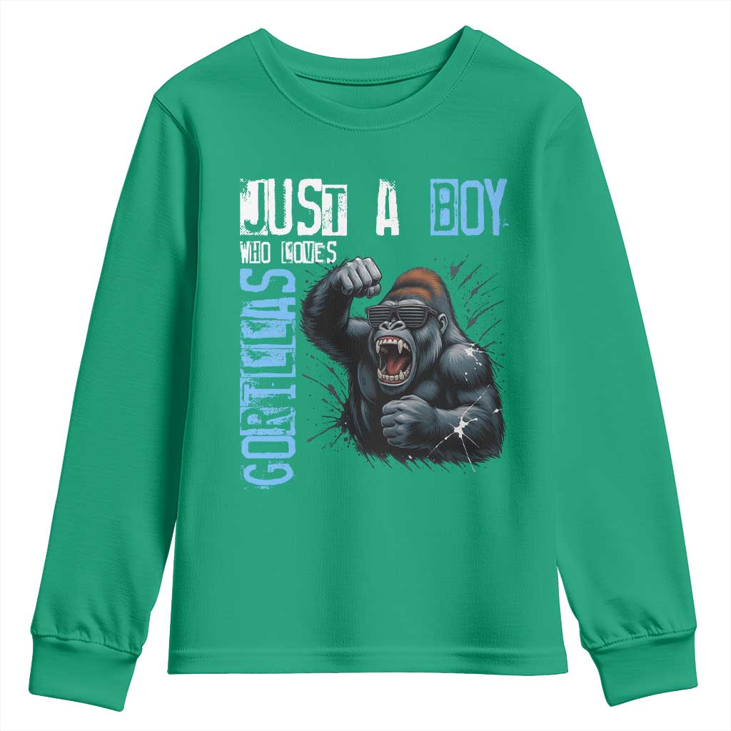 Just A Boy Who Loves Gorillas Youth Sweatshirt Gorilla Lover Gift - Wonder Print Shop