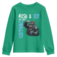 Just A Boy Who Loves Gorillas Youth Sweatshirt Gorilla Lover Gift - Wonder Print Shop