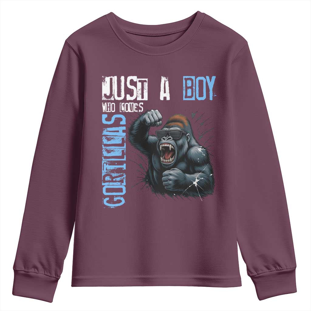 Just A Boy Who Loves Gorillas Youth Sweatshirt Gorilla Lover Gift - Wonder Print Shop
