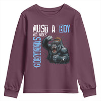 Just A Boy Who Loves Gorillas Youth Sweatshirt Gorilla Lover Gift - Wonder Print Shop
