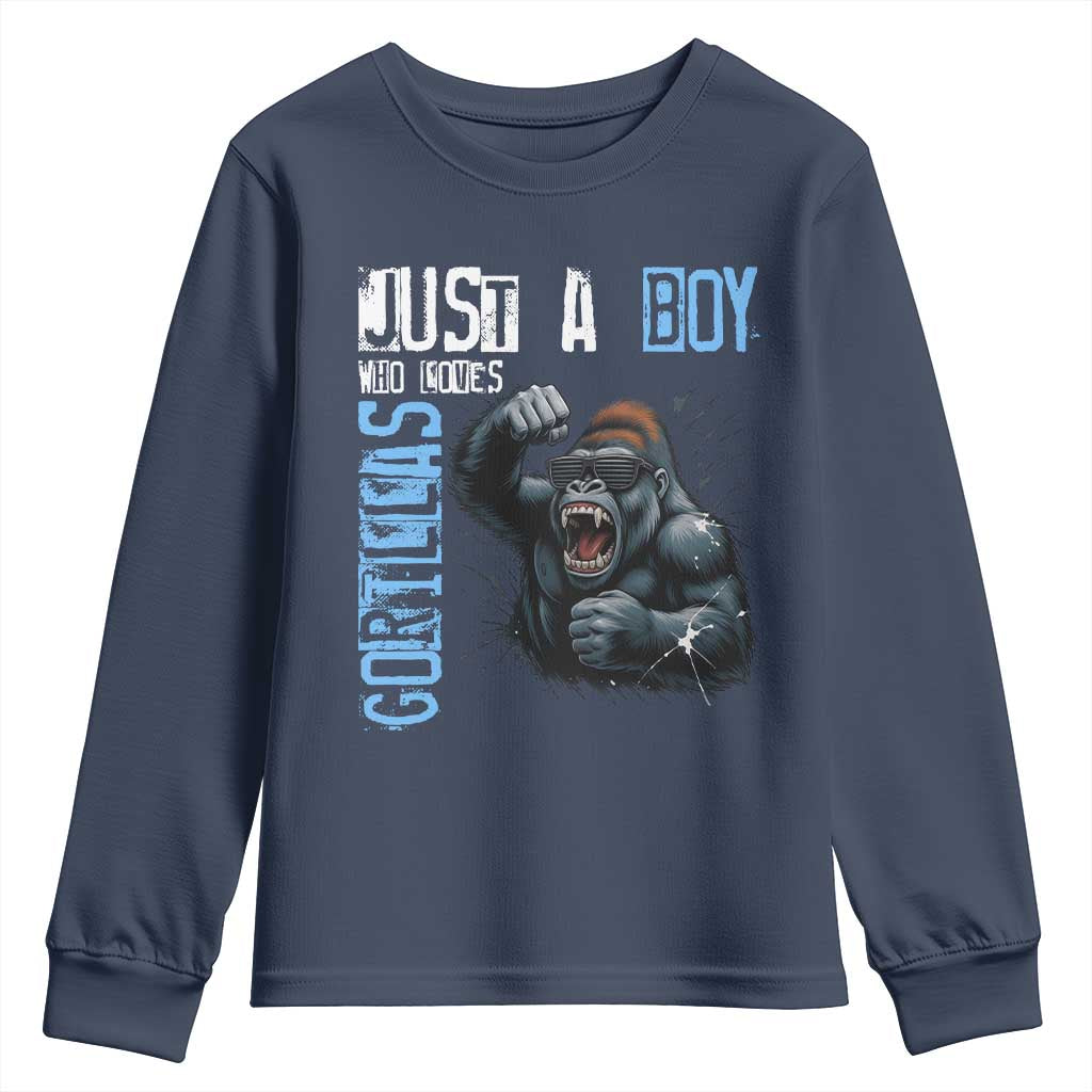 Just A Boy Who Loves Gorillas Youth Sweatshirt Gorilla Lover Gift - Wonder Print Shop