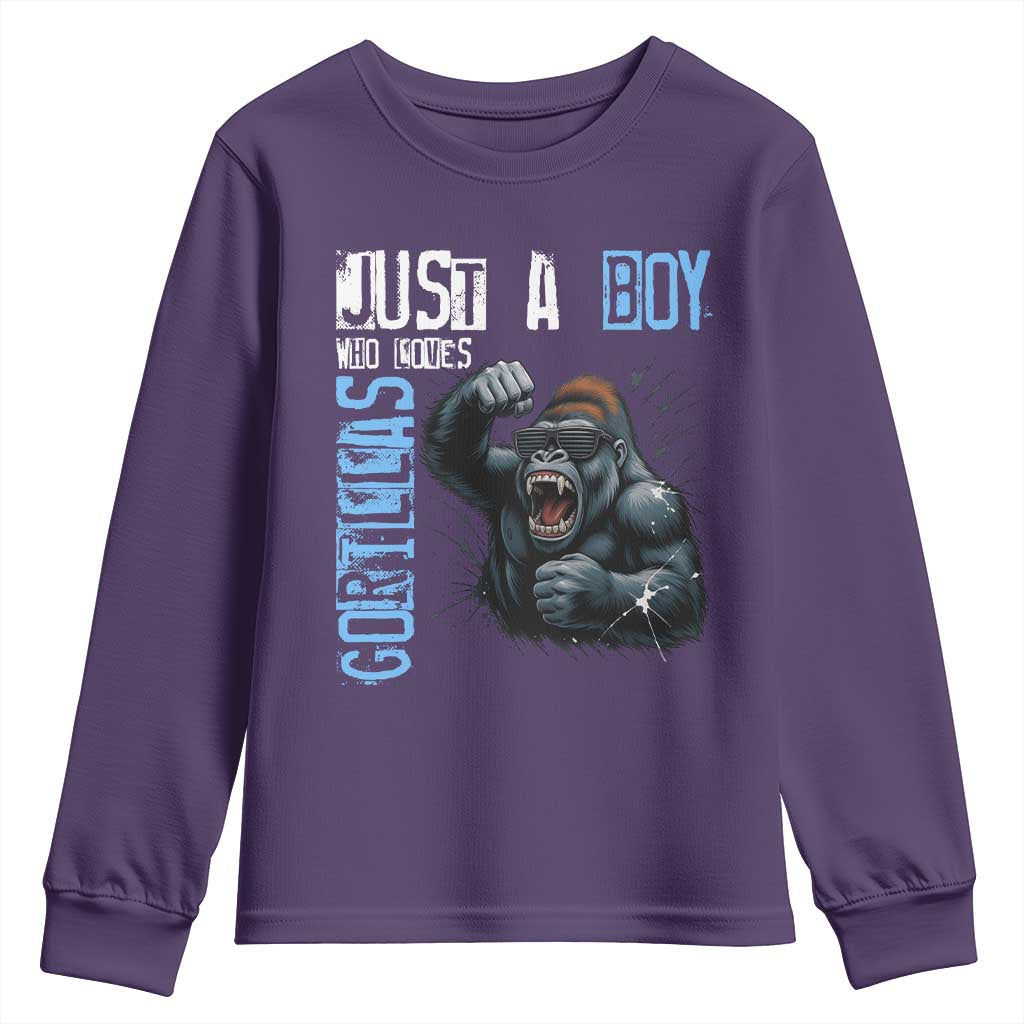 Just A Boy Who Loves Gorillas Youth Sweatshirt Gorilla Lover Gift - Wonder Print Shop