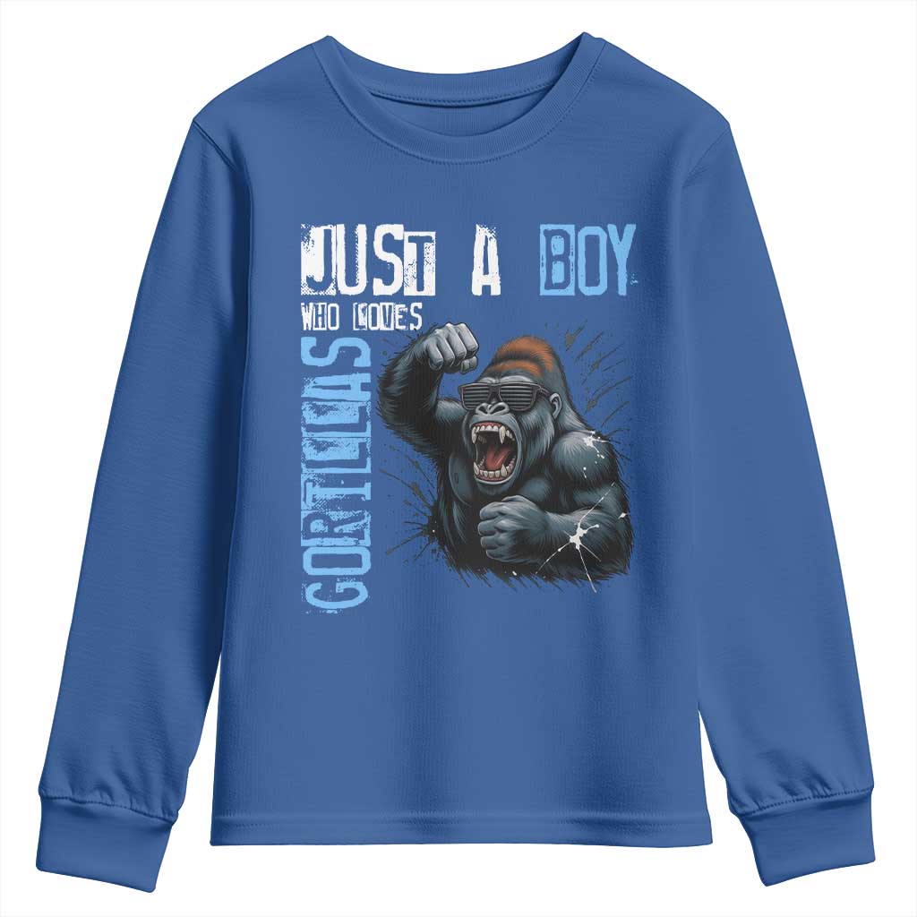 Just A Boy Who Loves Gorillas Youth Sweatshirt Gorilla Lover Gift - Wonder Print Shop