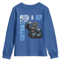 Just A Boy Who Loves Gorillas Youth Sweatshirt Gorilla Lover Gift - Wonder Print Shop