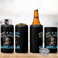 Funny Gorilla Lover Gift 4 in 1 Can Cooler Tumbler Just A Boy Who Loves Gorillas
