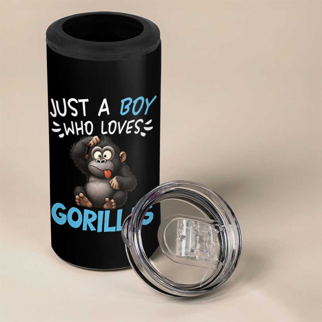 Funny Gorilla Lover Gift 4 in 1 Can Cooler Tumbler Just A Boy Who Loves Gorillas