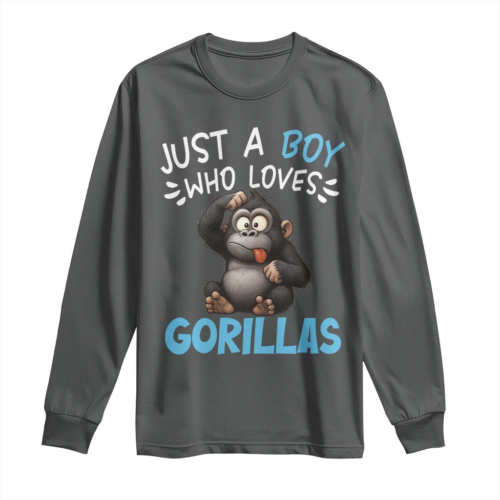 Funny Gorilla Lover Gift Long Sleeve Shirt Just A Boy Who Loves Gorillas - Wonder Print Shop