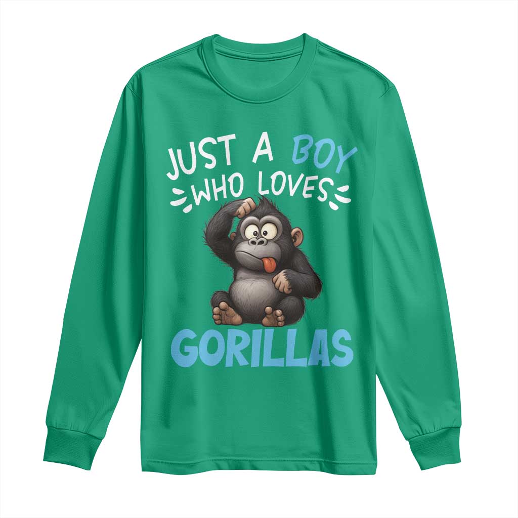Funny Gorilla Lover Gift Long Sleeve Shirt Just A Boy Who Loves Gorillas - Wonder Print Shop