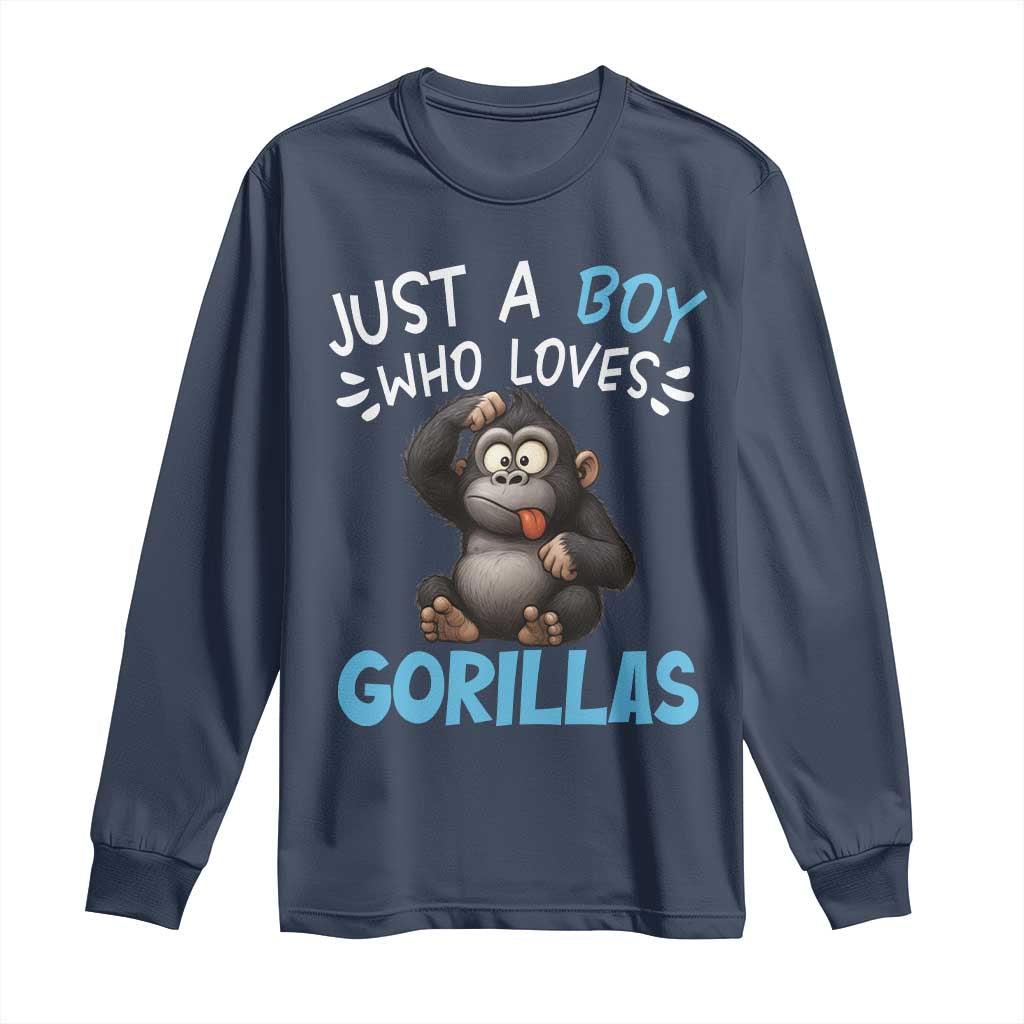Funny Gorilla Lover Gift Long Sleeve Shirt Just A Boy Who Loves Gorillas - Wonder Print Shop