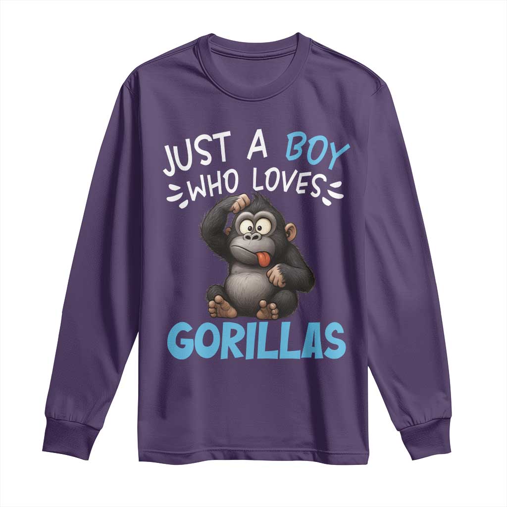 Funny Gorilla Lover Gift Long Sleeve Shirt Just A Boy Who Loves Gorillas - Wonder Print Shop
