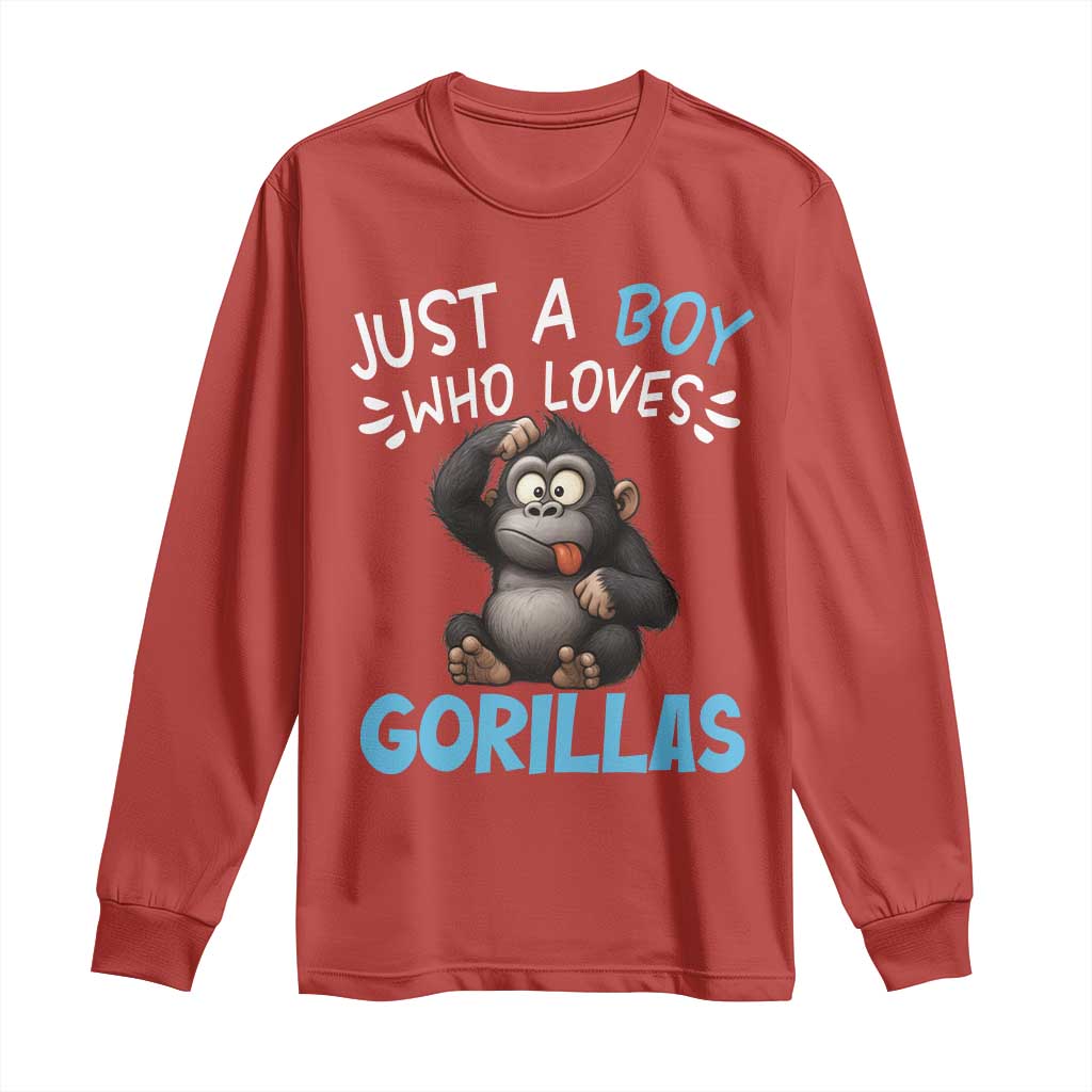 Funny Gorilla Lover Gift Long Sleeve Shirt Just A Boy Who Loves Gorillas - Wonder Print Shop