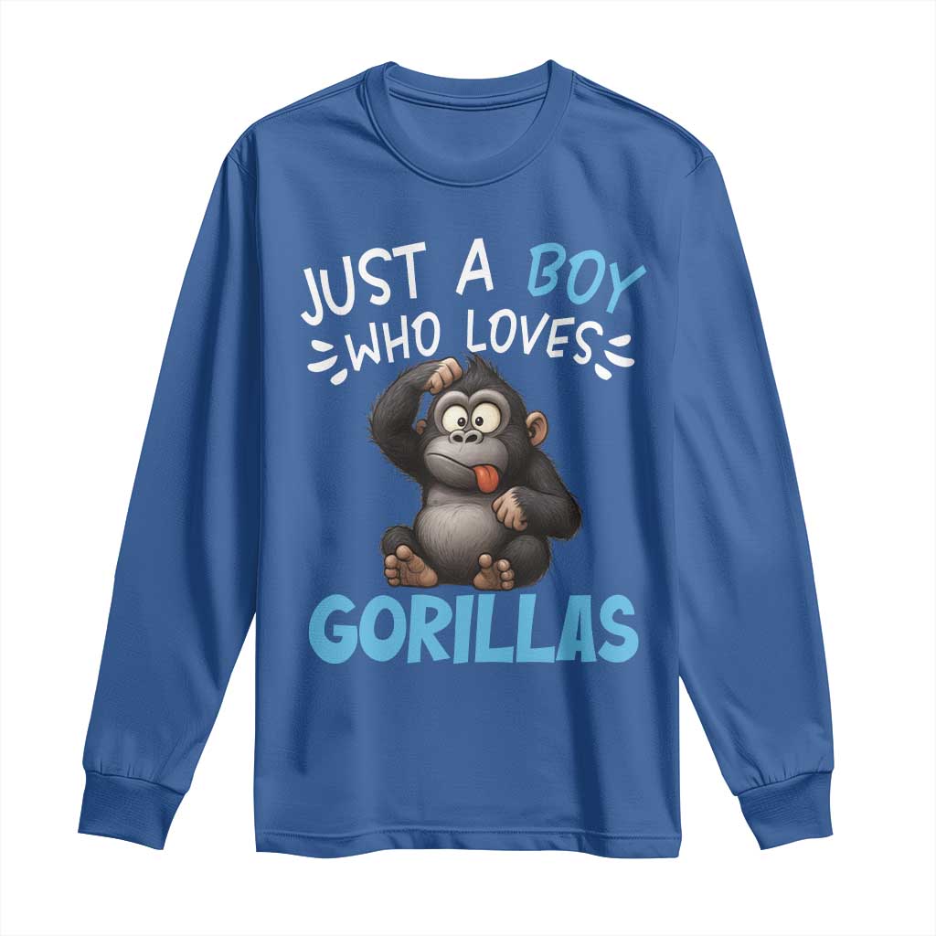Funny Gorilla Lover Gift Long Sleeve Shirt Just A Boy Who Loves Gorillas - Wonder Print Shop