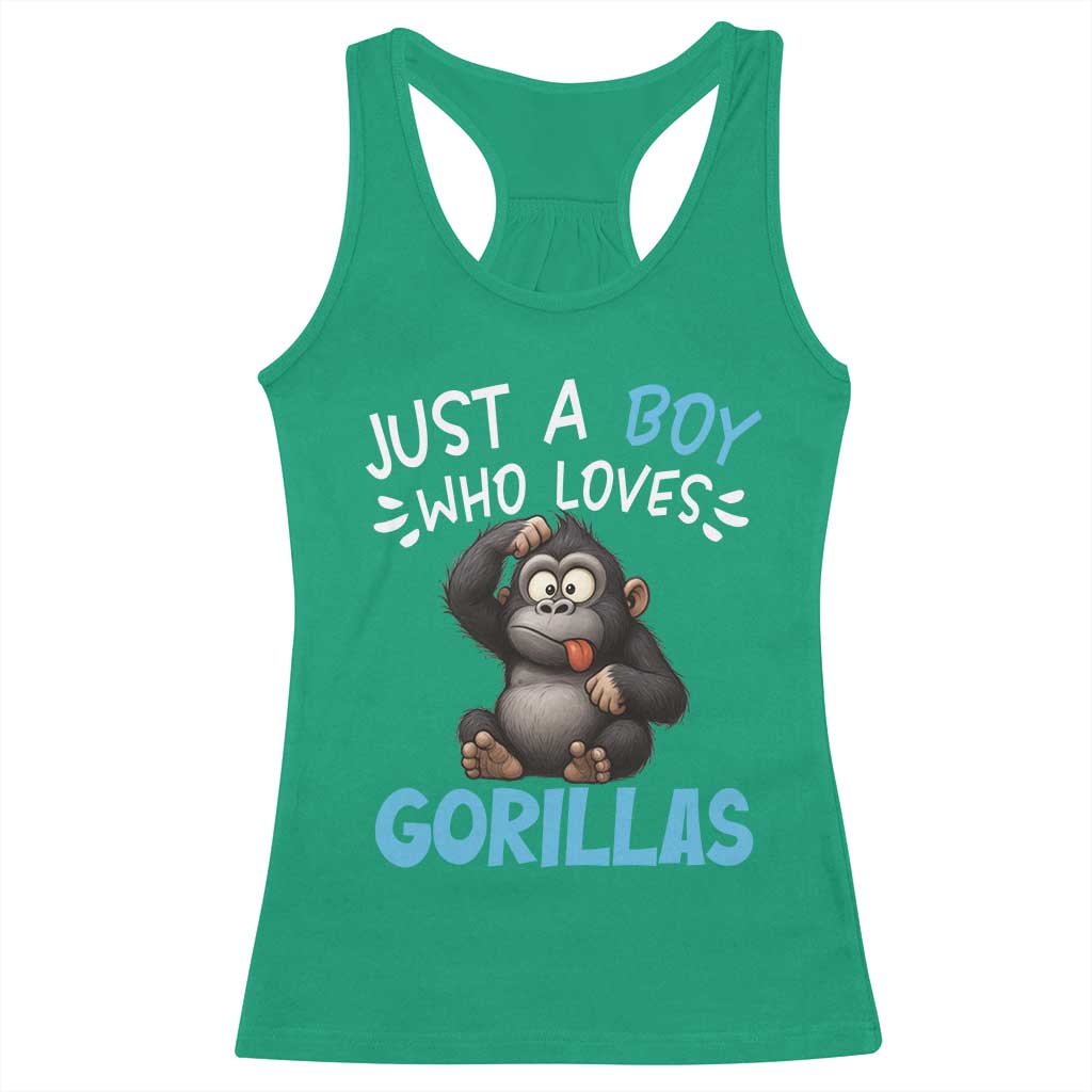 Funny Gorilla Lover Gift Racerback Tank Top Just A Boy Who Loves Gorillas - Wonder Print Shop
