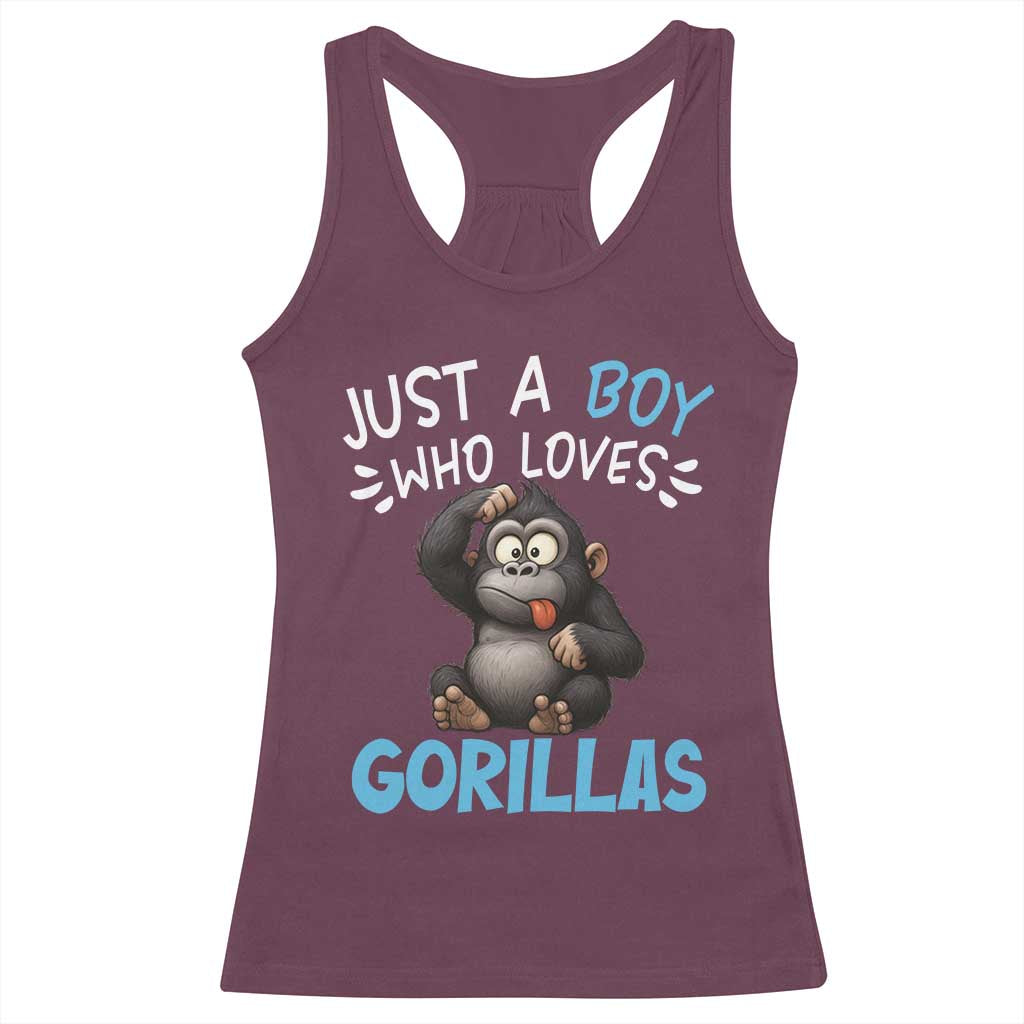 Funny Gorilla Lover Gift Racerback Tank Top Just A Boy Who Loves Gorillas - Wonder Print Shop