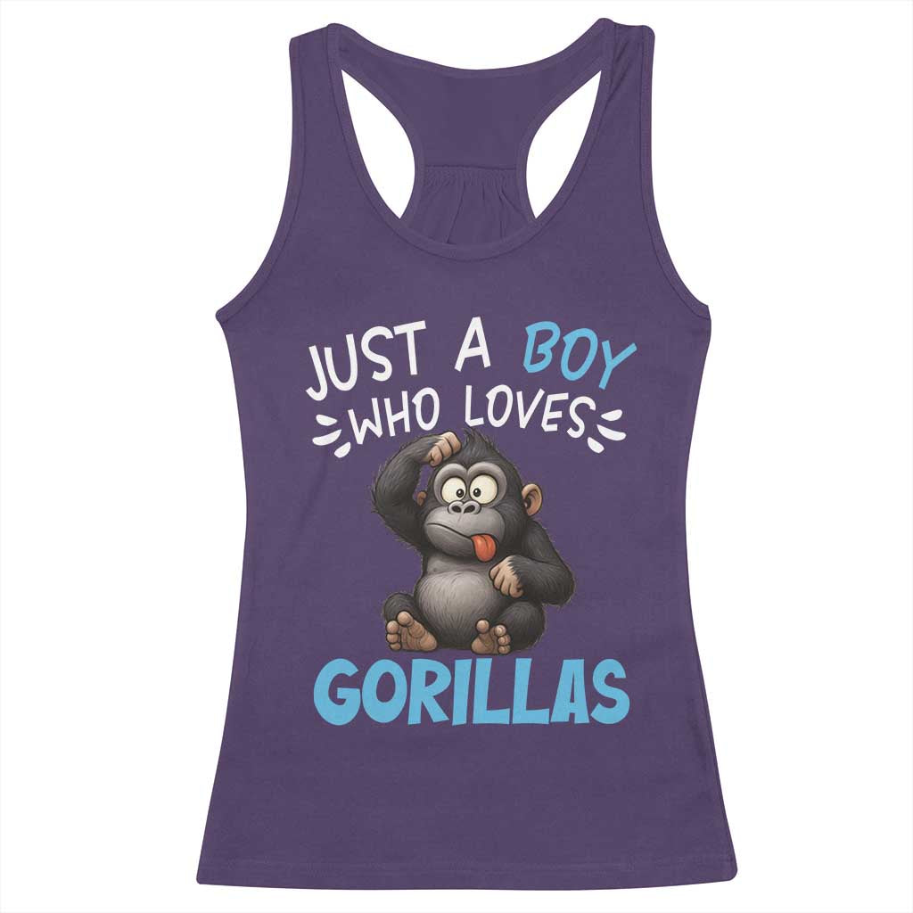 Funny Gorilla Lover Gift Racerback Tank Top Just A Boy Who Loves Gorillas - Wonder Print Shop