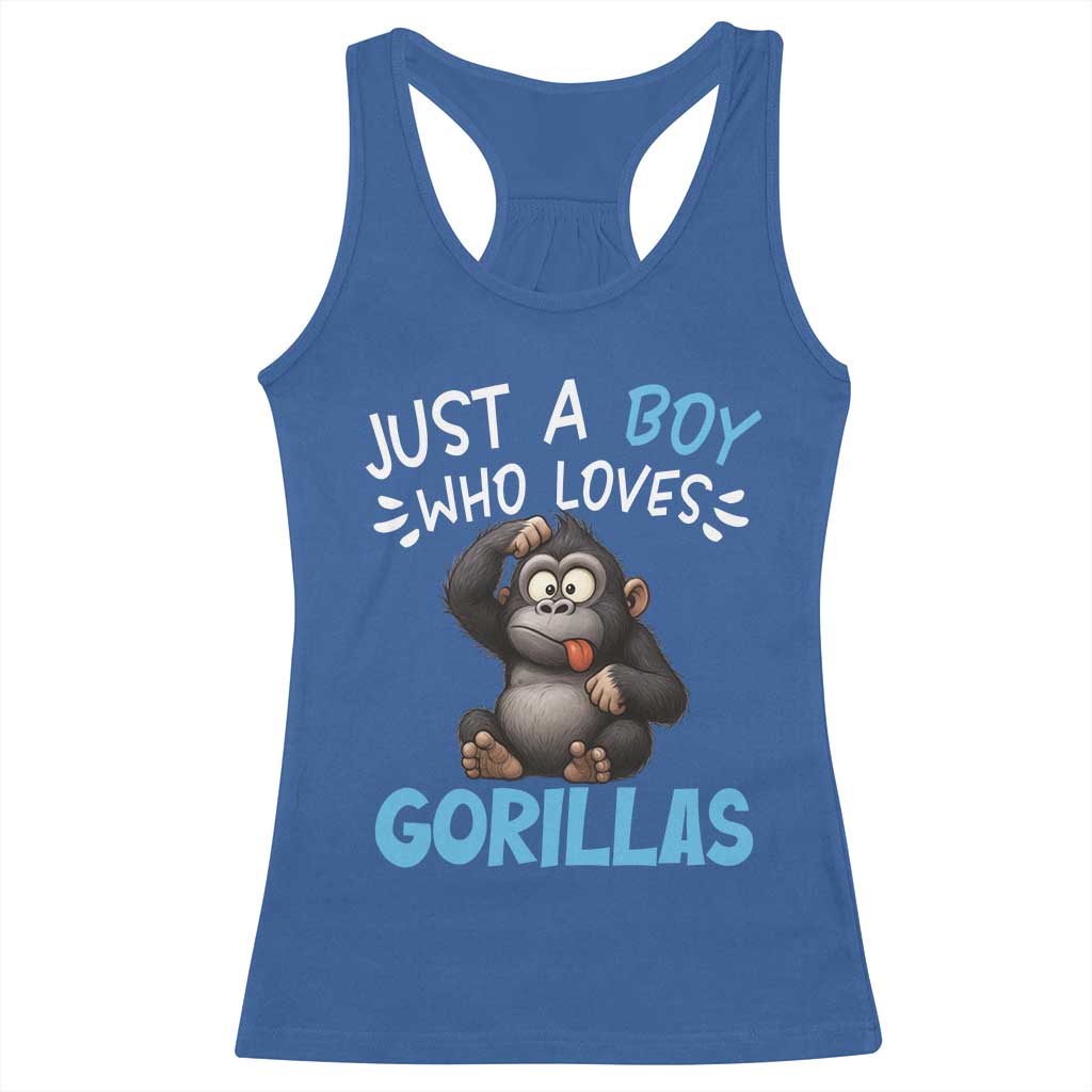 Funny Gorilla Lover Gift Racerback Tank Top Just A Boy Who Loves Gorillas - Wonder Print Shop