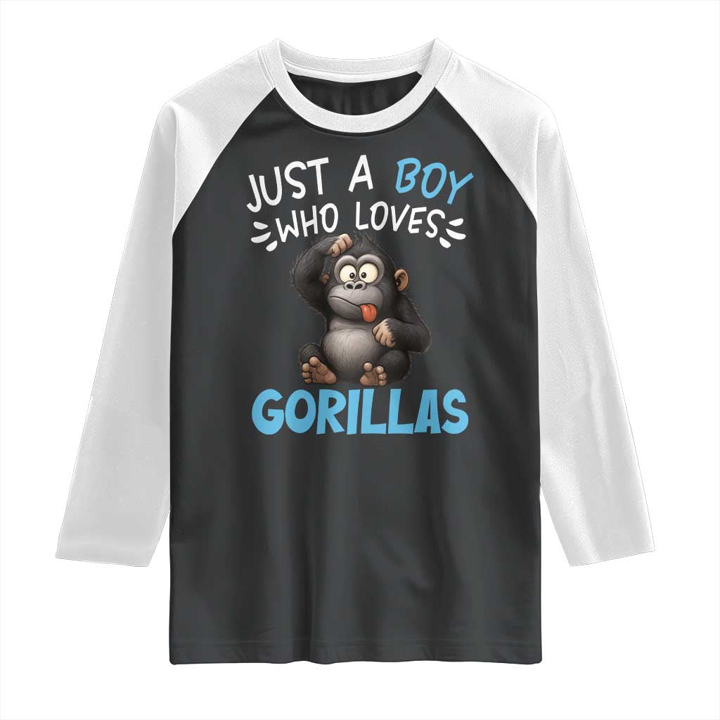 Funny Gorilla Lover Gift Raglan Shirt Just A Boy Who Loves Gorillas - Wonder Print Shop