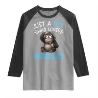 Funny Gorilla Lover Gift Raglan Shirt Just A Boy Who Loves Gorillas - Wonder Print Shop