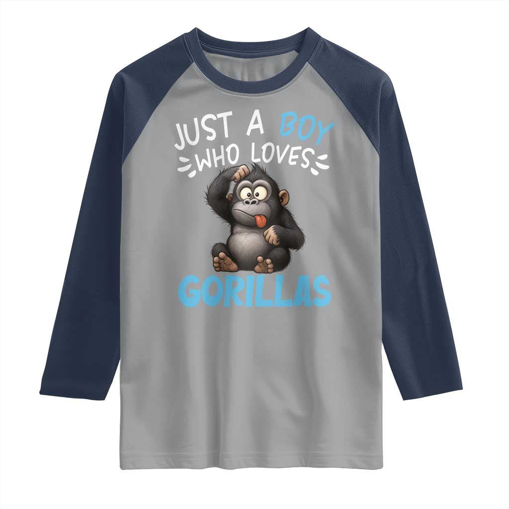 Funny Gorilla Lover Gift Raglan Shirt Just A Boy Who Loves Gorillas - Wonder Print Shop