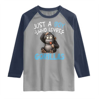 Funny Gorilla Lover Gift Raglan Shirt Just A Boy Who Loves Gorillas - Wonder Print Shop