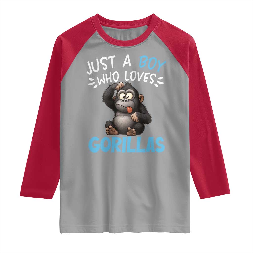 Funny Gorilla Lover Gift Raglan Shirt Just A Boy Who Loves Gorillas - Wonder Print Shop
