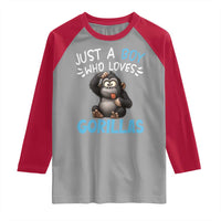 Funny Gorilla Lover Gift Raglan Shirt Just A Boy Who Loves Gorillas - Wonder Print Shop
