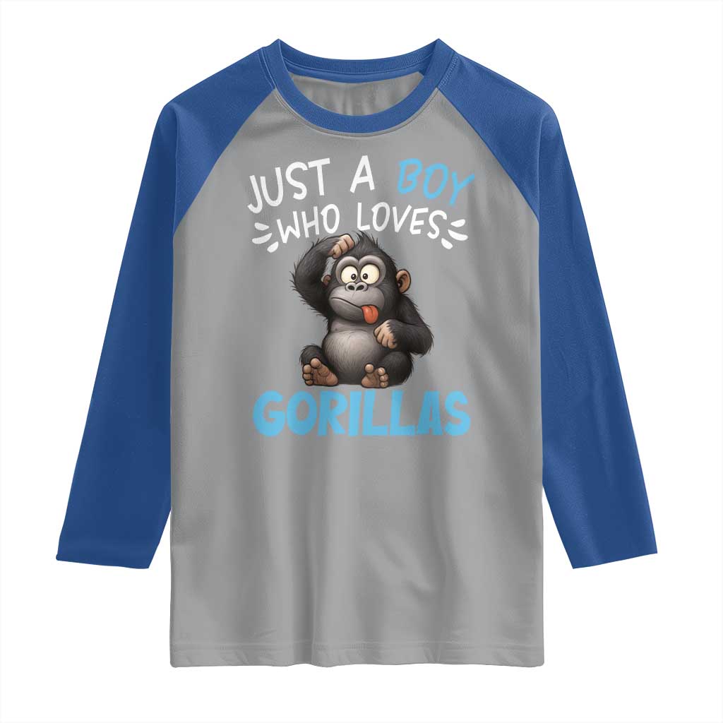 Funny Gorilla Lover Gift Raglan Shirt Just A Boy Who Loves Gorillas - Wonder Print Shop