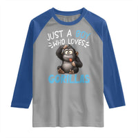Funny Gorilla Lover Gift Raglan Shirt Just A Boy Who Loves Gorillas - Wonder Print Shop