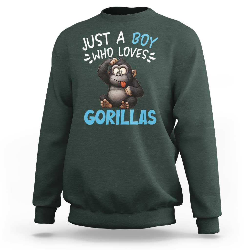 Funny Gorilla Lover Gift Sweatshirt Just A Boy Who Loves Gorillas - Wonder Print Shop