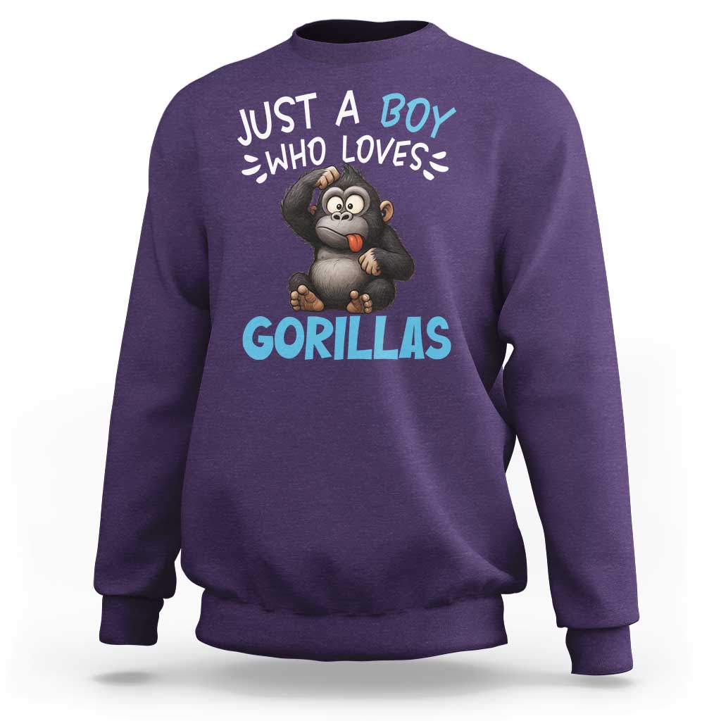 Funny Gorilla Lover Gift Sweatshirt Just A Boy Who Loves Gorillas - Wonder Print Shop