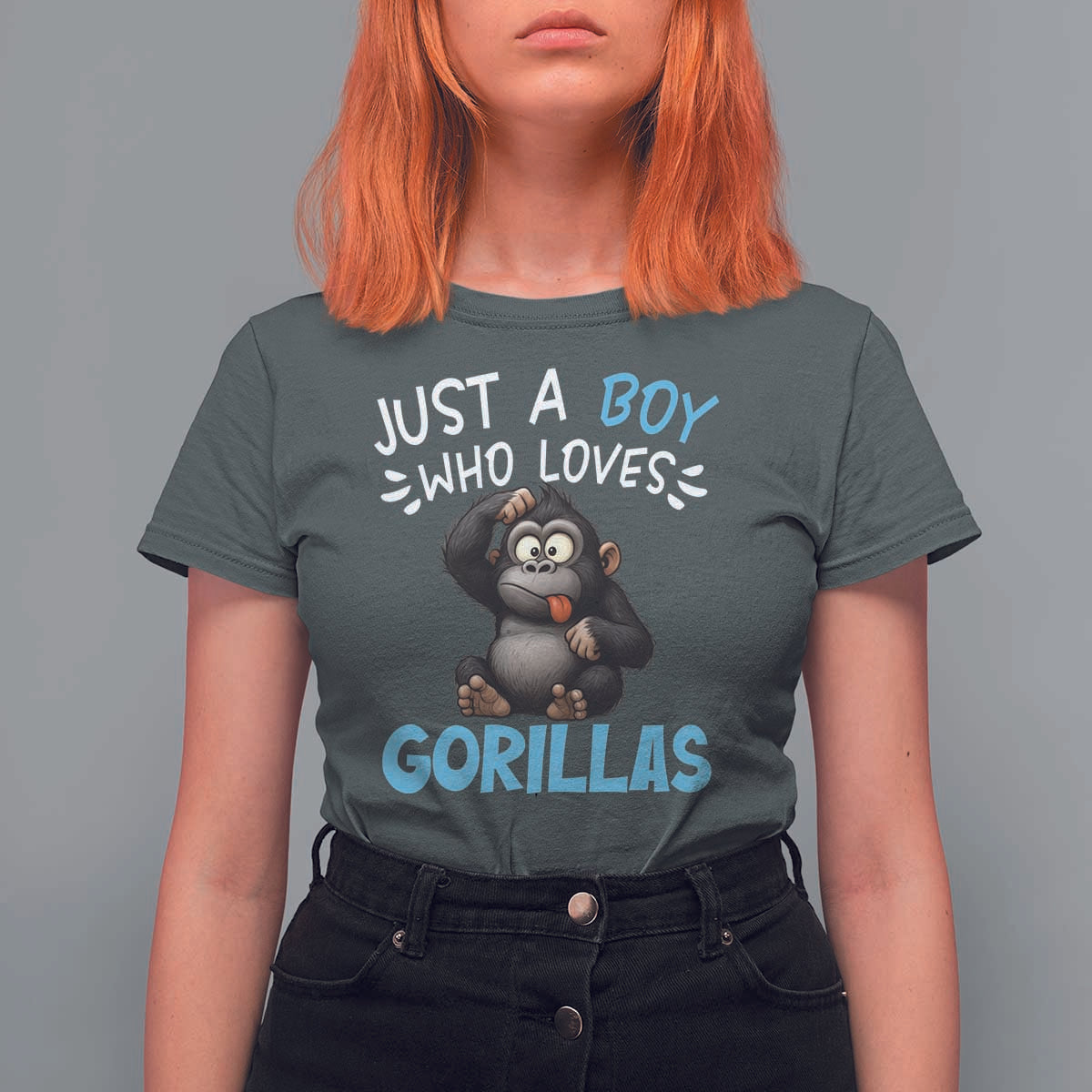 Funny Gorilla Lover Gift T Shirt For Women Just A Boy Who Loves Gorillas - Wonder Print Shop