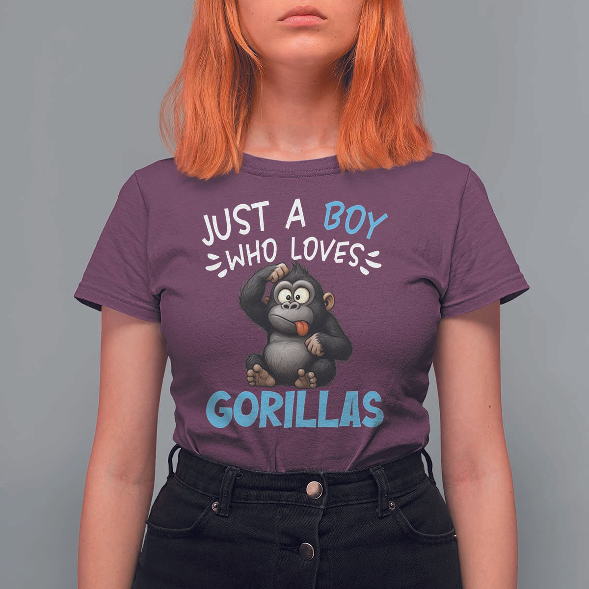 Funny Gorilla Lover Gift T Shirt For Women Just A Boy Who Loves Gorillas - Wonder Print Shop