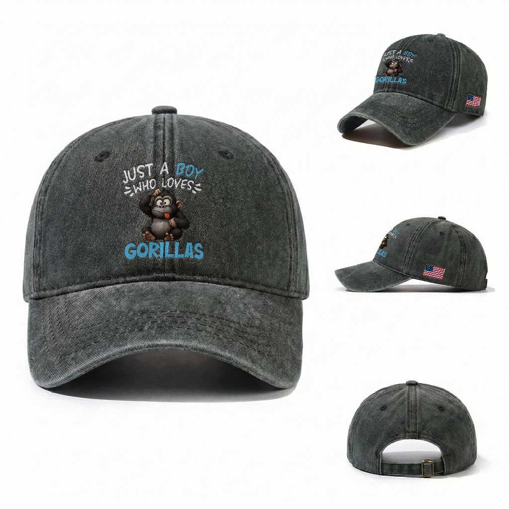 Funny Gorilla Lover Gift Washed Cotton Baseball Cap Just A Boy Who Loves Gorillas