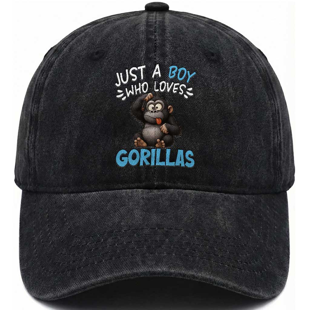 Funny Gorilla Lover Gift Washed Cotton Baseball Cap Just A Boy Who Loves Gorillas