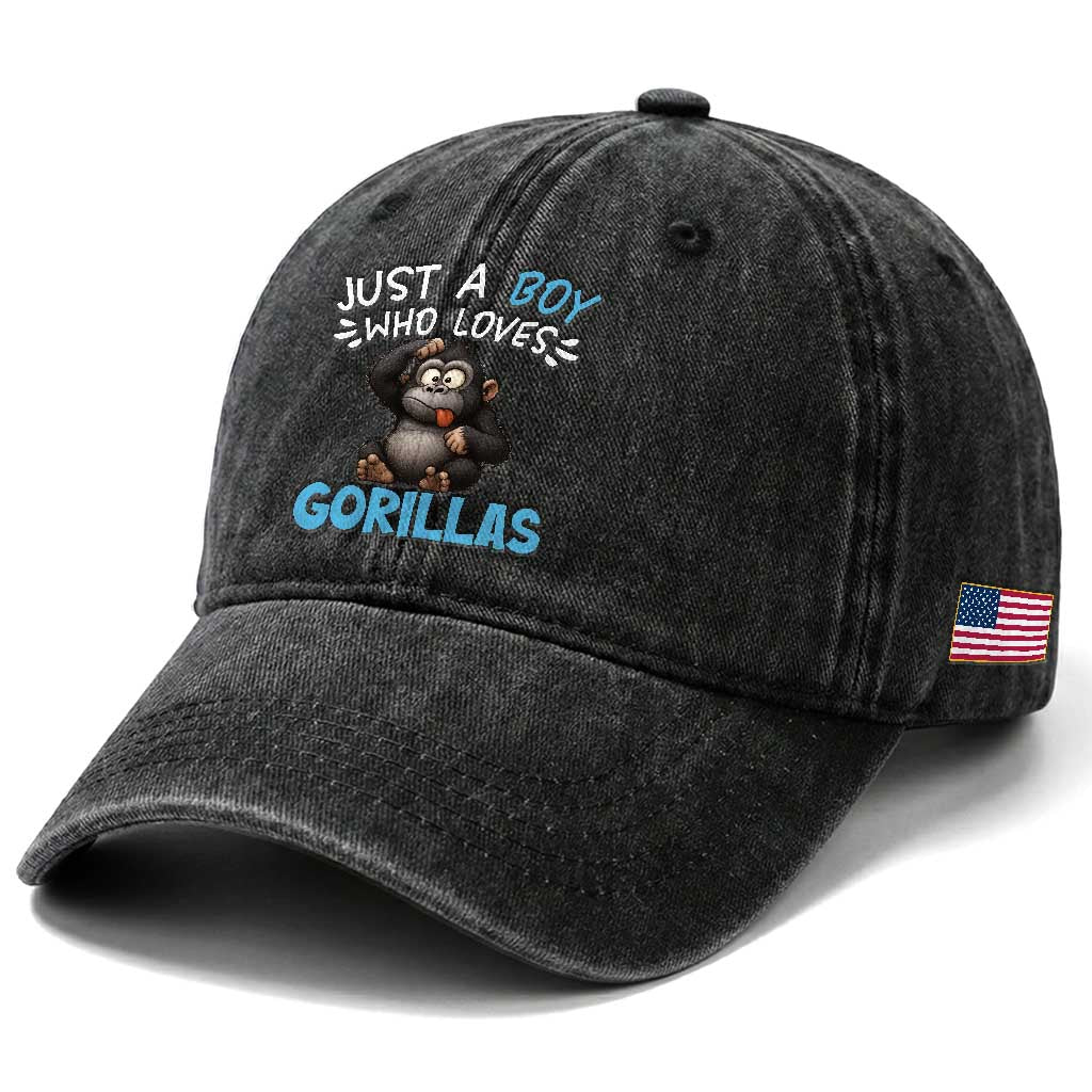 Funny Gorilla Lover Gift Washed Cotton Baseball Cap Just A Boy Who Loves Gorillas