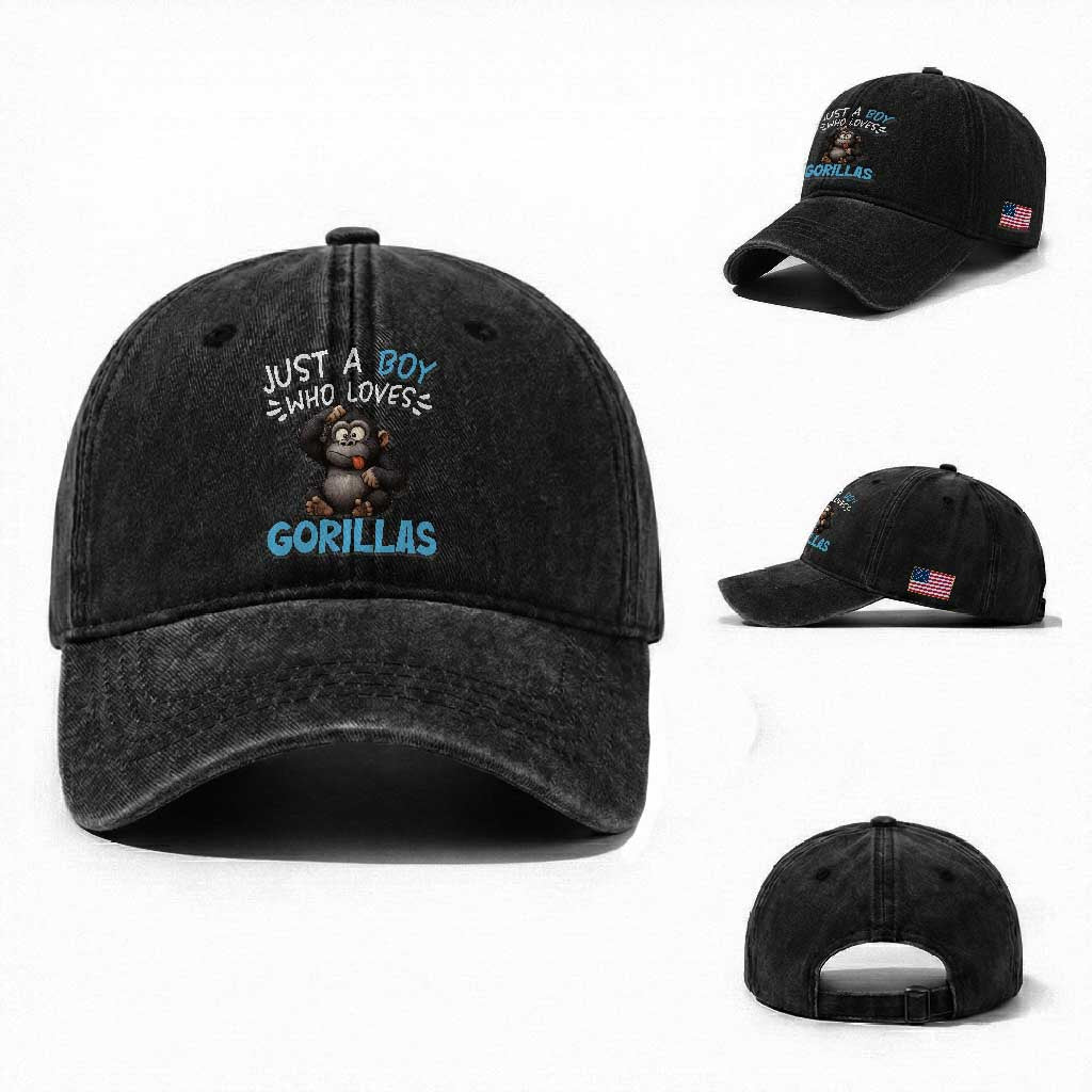 Funny Gorilla Lover Gift Washed Cotton Baseball Cap Just A Boy Who Loves Gorillas