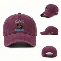 Funny Gorilla Lover Gift Washed Cotton Baseball Cap Just A Boy Who Loves Gorillas