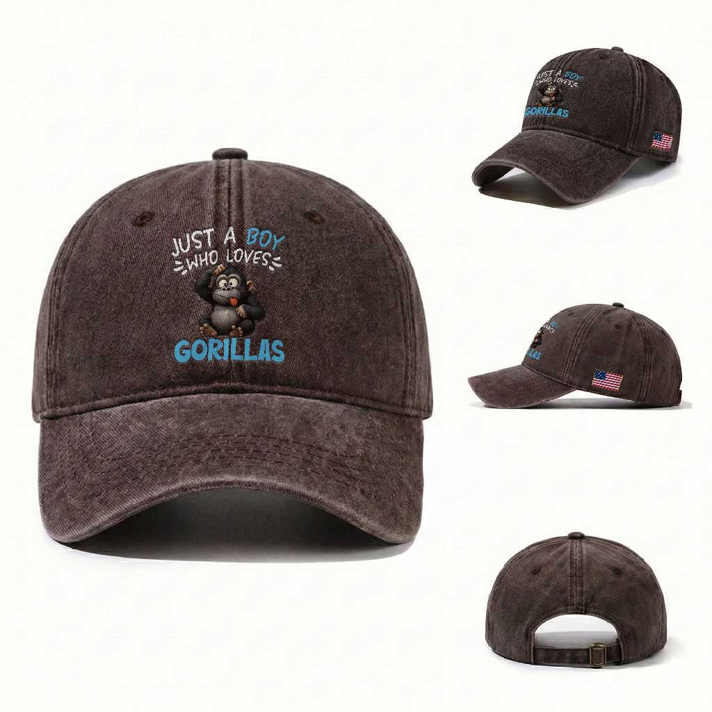 Funny Gorilla Lover Gift Washed Cotton Baseball Cap Just A Boy Who Loves Gorillas
