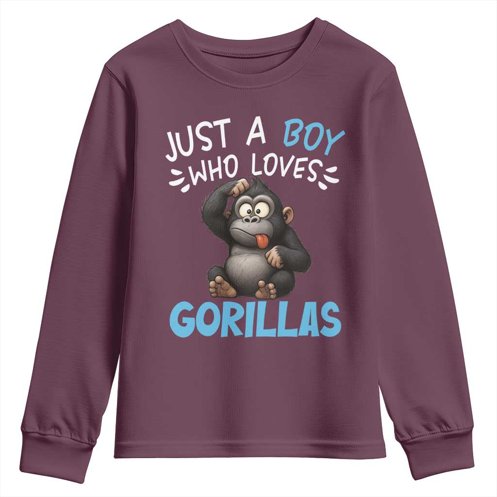 Funny Gorilla Lover Gift Youth Sweatshirt Just A Boy Who Loves Gorillas - Wonder Print Shop