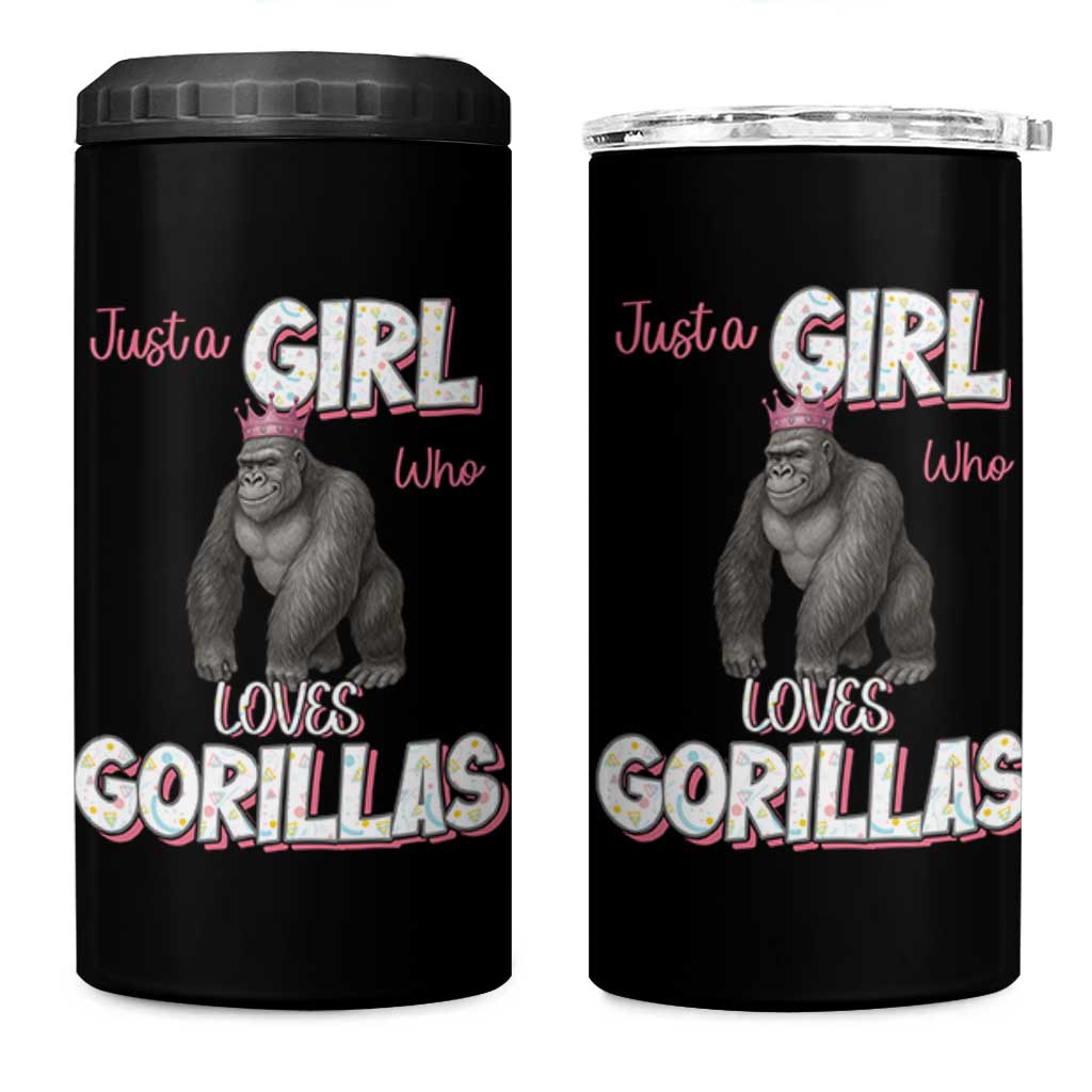 Gorilla Lover Gift 4 in 1 Can Cooler Tumbler Just A Girl Who Loves Gorillas