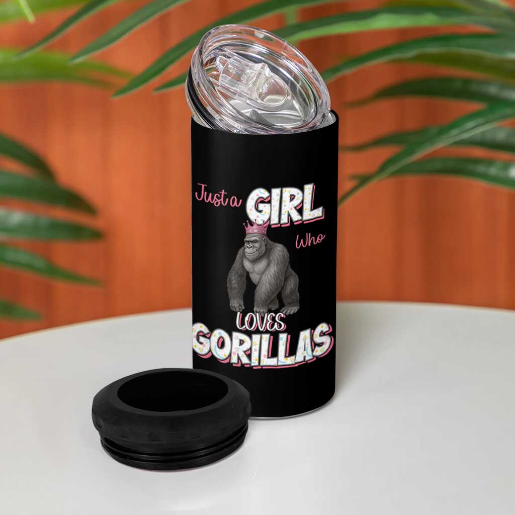 Gorilla Lover Gift 4 in 1 Can Cooler Tumbler Just A Girl Who Loves Gorillas