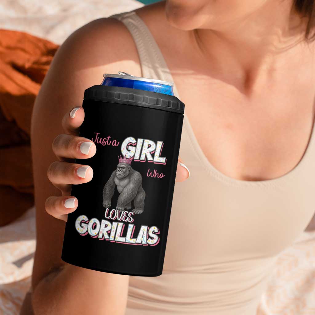 Gorilla Lover Gift 4 in 1 Can Cooler Tumbler Just A Girl Who Loves Gorillas