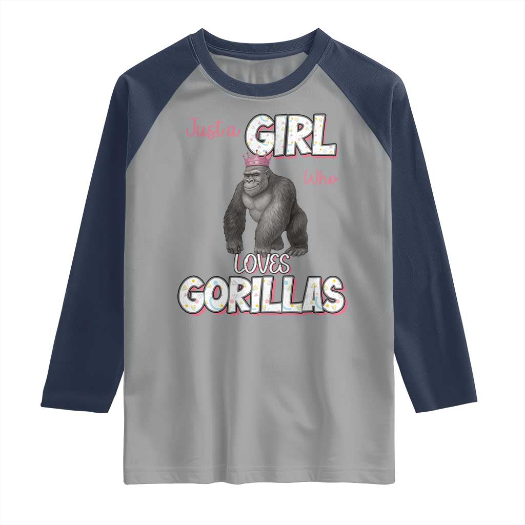 Gorilla Lover Gift Raglan Shirt Just A Girl Who Loves Gorillas - Wonder Print Shop
