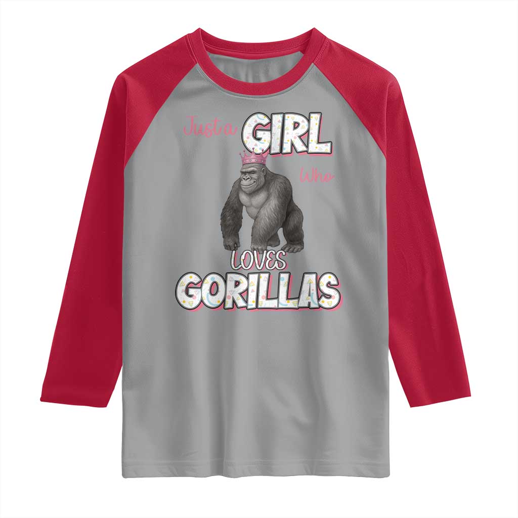 Gorilla Lover Gift Raglan Shirt Just A Girl Who Loves Gorillas - Wonder Print Shop