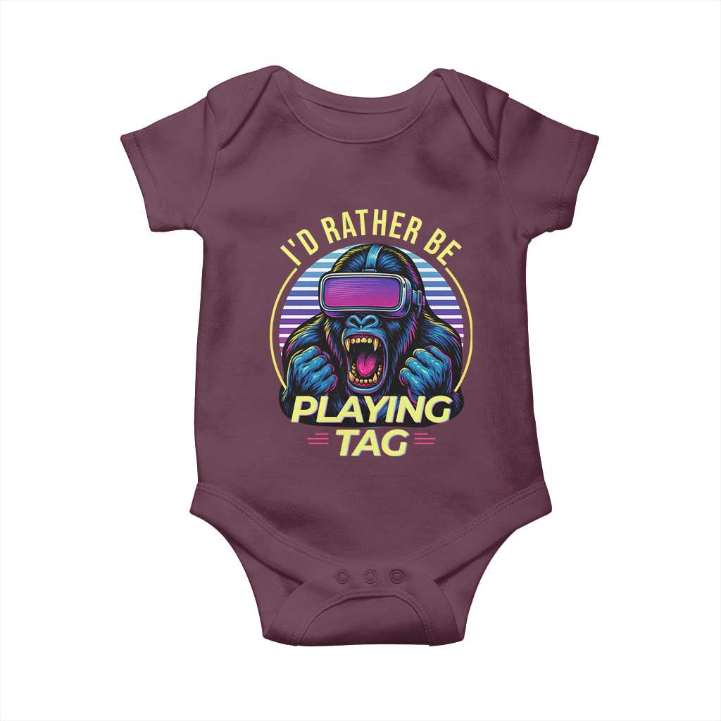 VR Gamer Gorilla Baby Onesie I’d Rather Be Playing Tag Gift - Wonder Print Shop