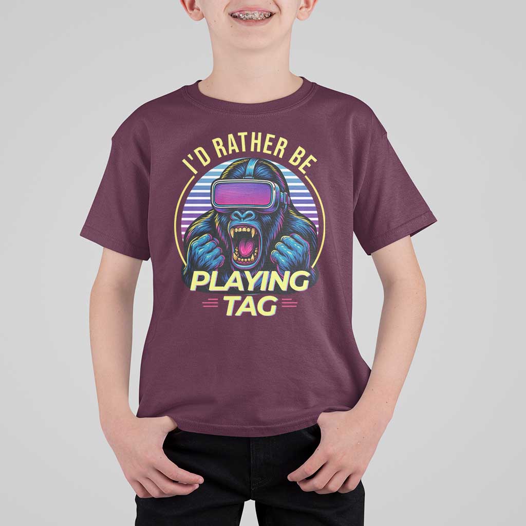 VR Gamer Gorilla T Shirt For Kid I’d Rather Be Playing Tag Gift - Wonder Print Shop