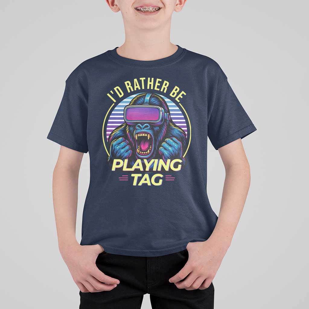 VR Gamer Gorilla T Shirt For Kid I’d Rather Be Playing Tag Gift - Wonder Print Shop
